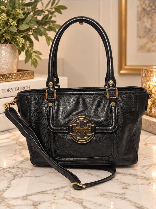 Tory Burch Handbags - Tory Burch Amanda Black Pebbled Leather Satchel Crossbody Bag